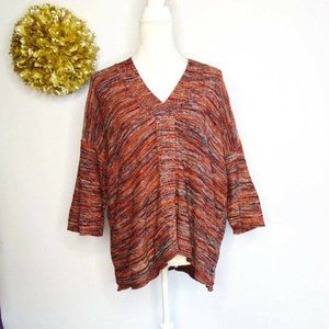 Pure Jill Womens Pullover Sweater Brown Marled 3/4 Sleeve V Neck Petites XS